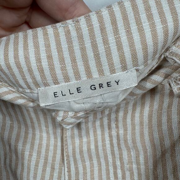 Elle Grey Short Women M White Tan Stripe Linen Blend Pocket Coastal Quite Luxury - Picture 6 of 9